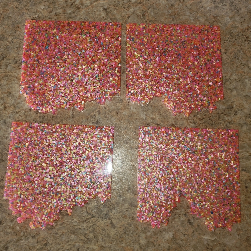Handmade Resin 4 Piece Irregular Confetti Coasters - Picture 4 of 5